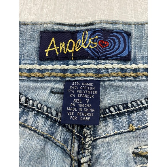Angels Y2K Low Rise Denim Shorts Light Wash Distressed Blue Juniors Size 7 - Picture 3 of 8